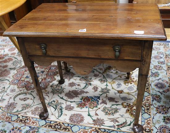 An early 18th century fruitwood lowboy, W.76cm